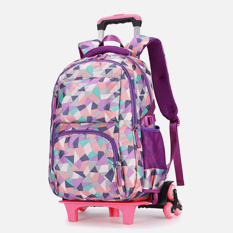Rolling Wheels School Bag for Girls – Colorful Printing Backpack with Adjustable Straps & Two-Wheel Design
