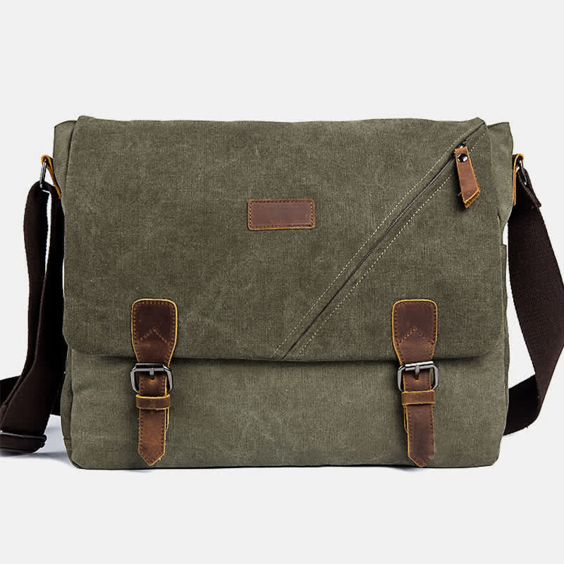 Men's Canvas Messenger Bag – Retro Shoulder Crossbody Backpack with Genuine Leather Accents