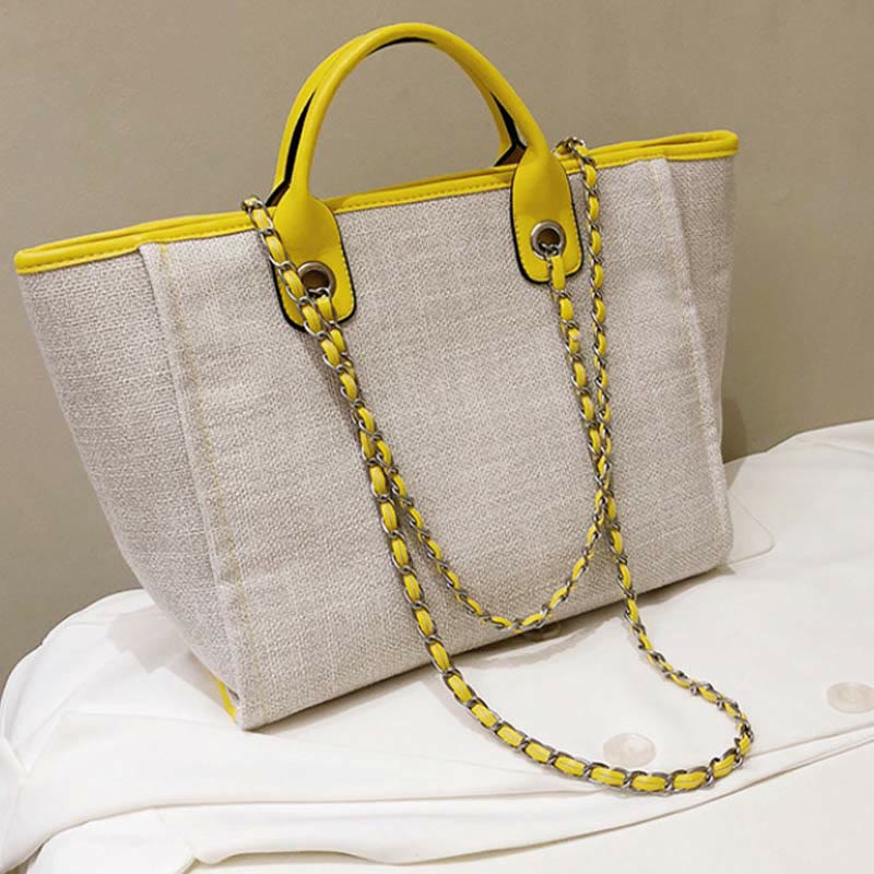 Crossbody Canvas Tote for Women – Chain Strap Bucket Bag