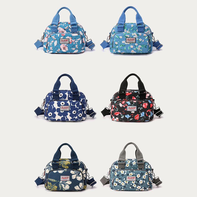 Nylon Crossbody Bag for Women - Colorful Flower Print Handbag with Adjustable Strap