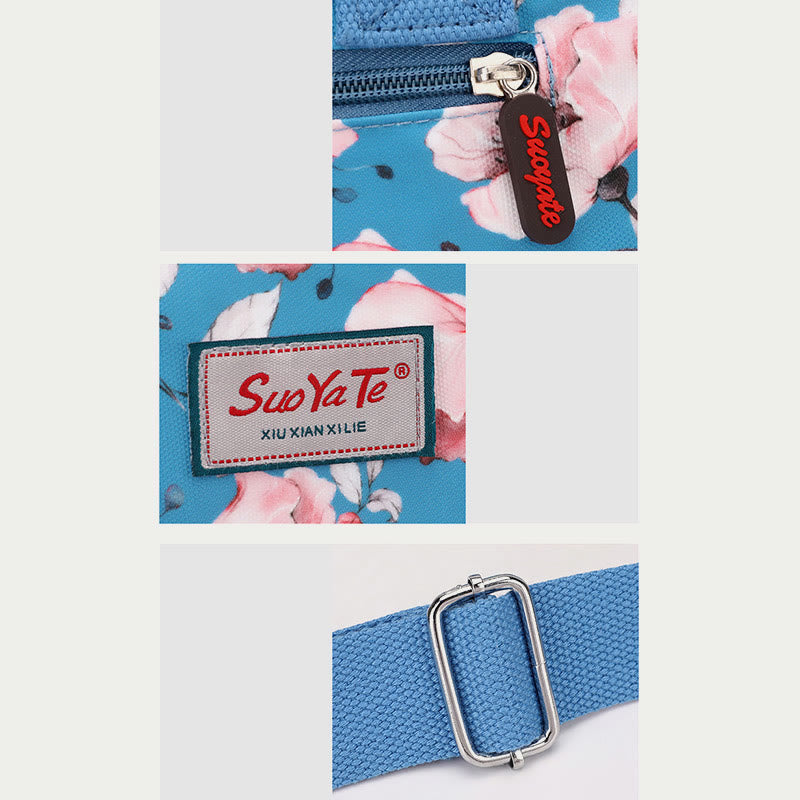 Nylon Crossbody Bag for Women - Colorful Flower Print Handbag with Adjustable Strap