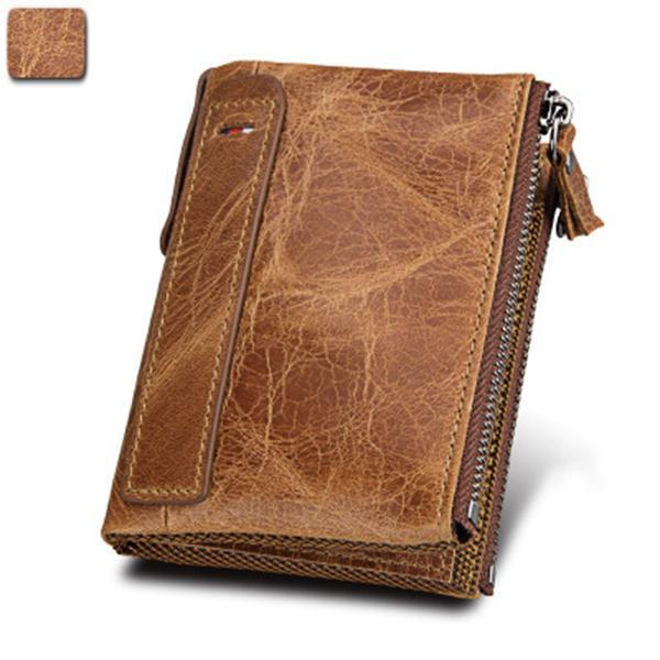 Men’s Genuine Leather RFID Wallet – Multi - Card & Coin Pockets, Zipper & Buckle Closure - VOTVO