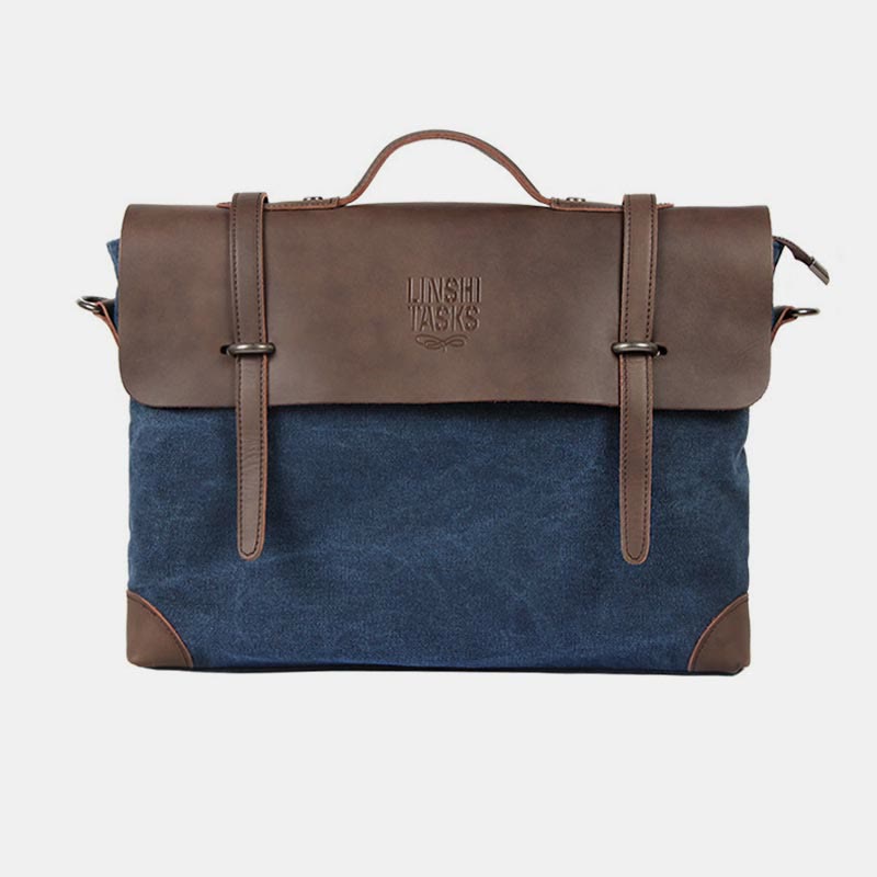 Messenger Bag for Men – Canvas Vintage Crossbody Handbag with Crazy Horse Leather, Casual Business Document Bag - VOTVO
