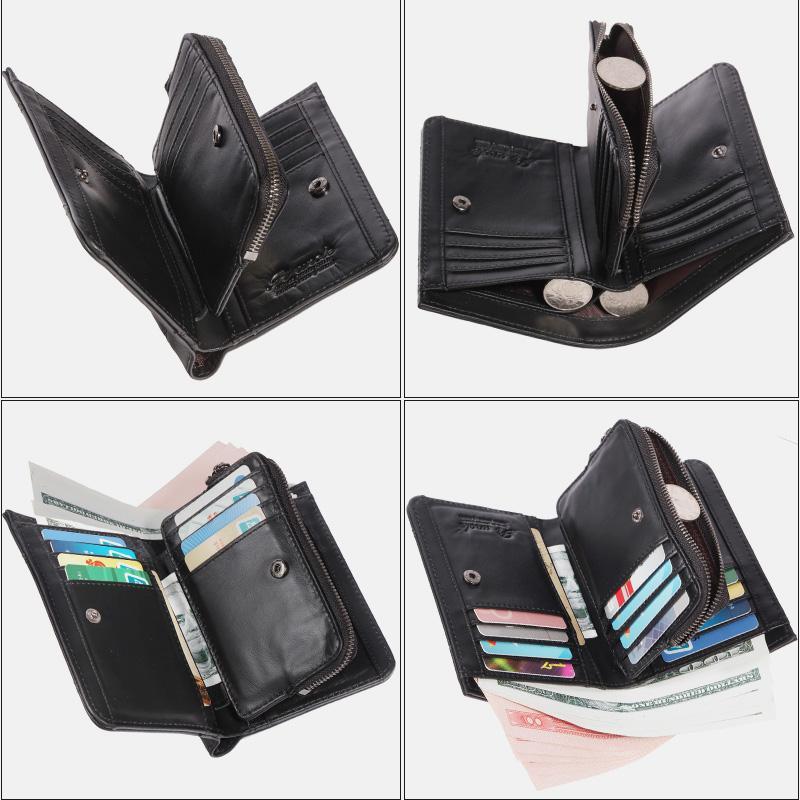 Portafoglio bifold RFID di grande capacità per uomo - Retro in vera pelle con 20 scomparti per carte e tasche con cerniera