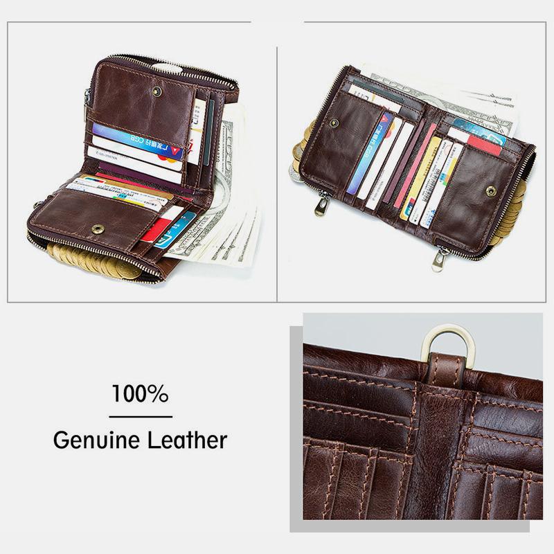 RFID Anti - theft Genuine Leather Multi - slot Bifold Wallet for Men - Stylish Business Wallet - VOTVO