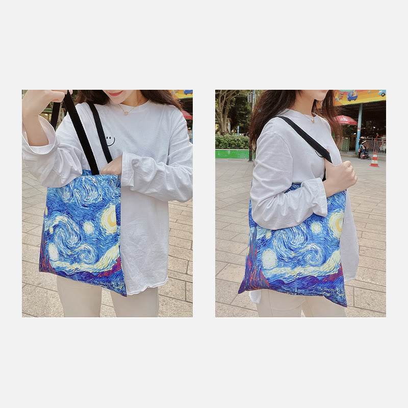 Handbag for Women - Starry Sky Oil Painting Canvas Beach Shoulder Bag