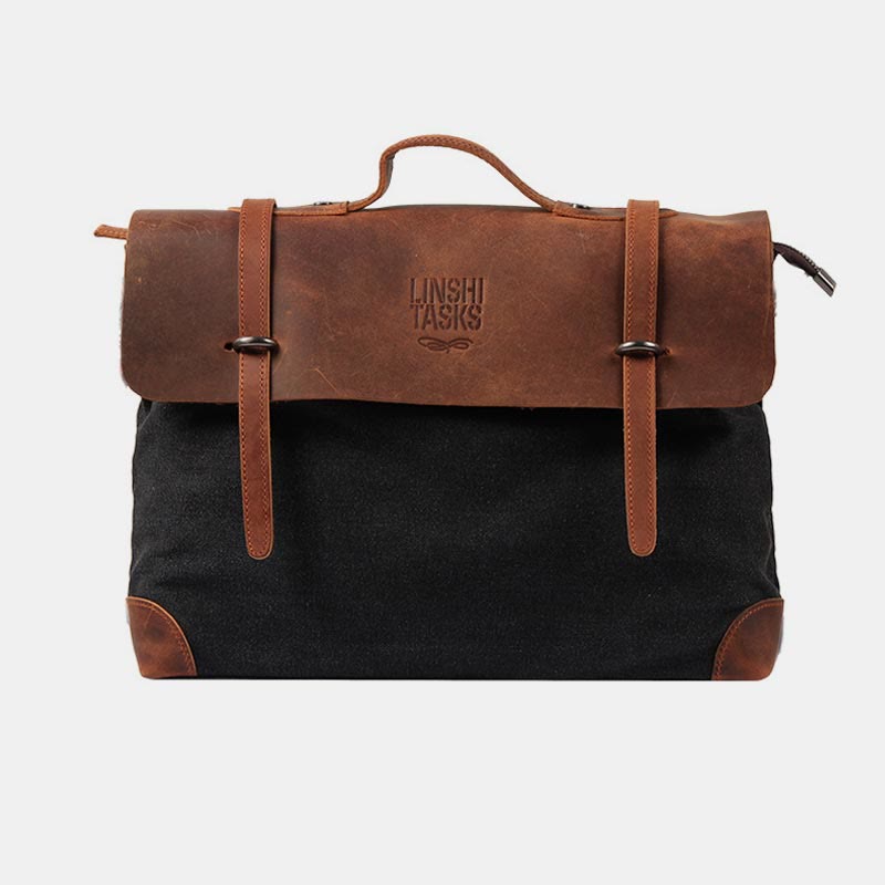 Messenger Bag for Men – Canvas Vintage Crossbody Handbag with Crazy Horse Leather, Casual Business Document Bag - VOTVO