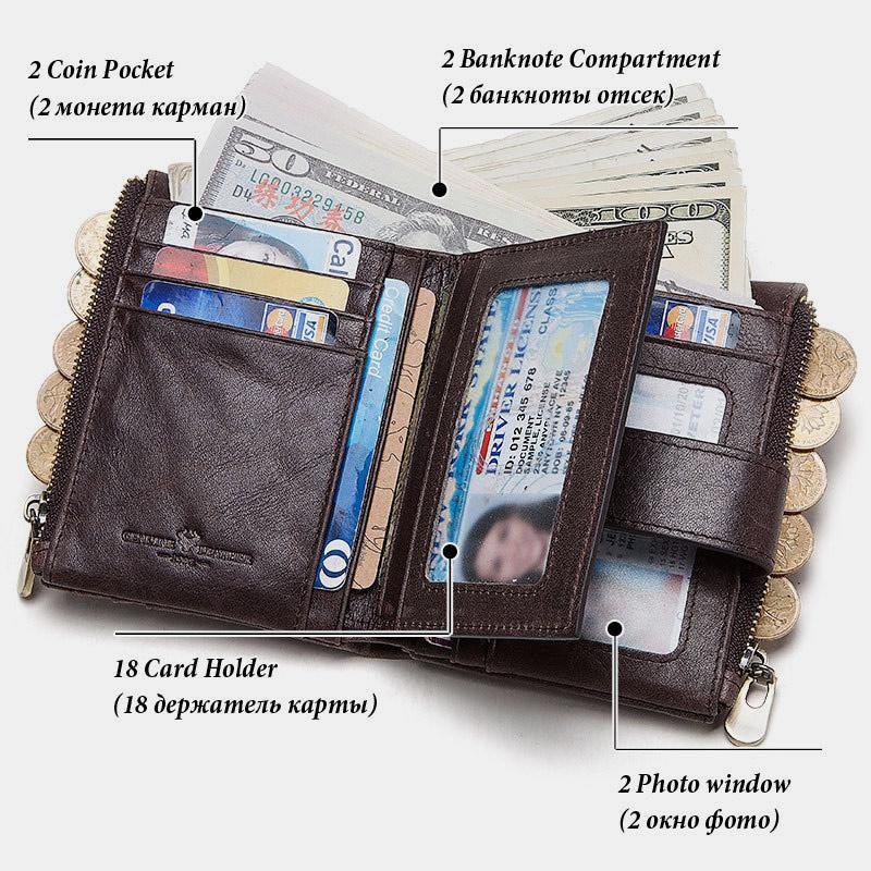 RFID Anti-Theft Large Capacity Genuine Leather Wallet with Chain – Secure & Stylish
