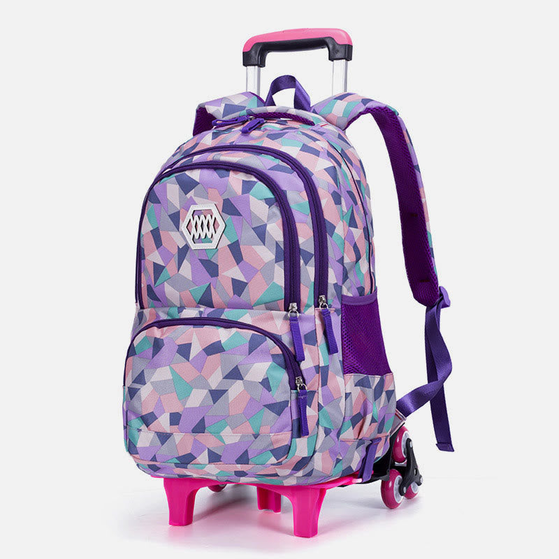 Rolling Wheels School Bag for Girls – Colorful Printing Backpack with Adjustable Straps & Two-Wheel Design