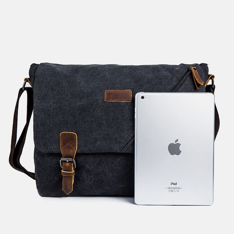 Men's Canvas Messenger Bag – Retro Shoulder Crossbody Backpack with Genuine Leather Accents