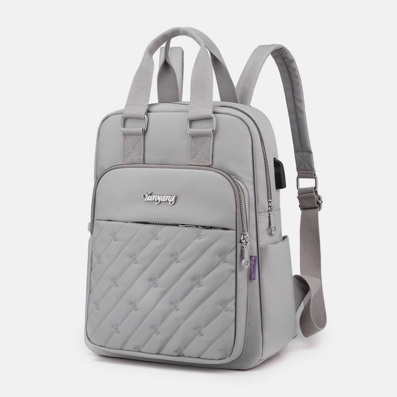 Lightweight Embossed Embroidery Backpack with USB Charging Port – Perfect for Women on the Go - VOTVO