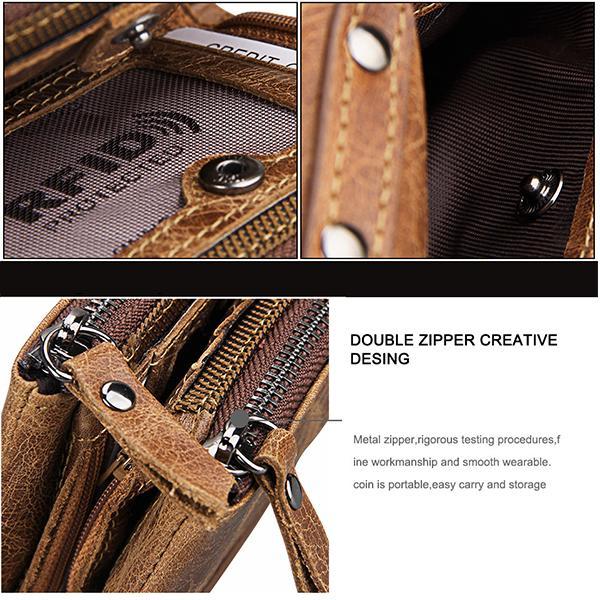 Men’s Genuine Leather RFID Wallet – Multi - Card & Coin Pockets, Zipper & Buckle Closure - VOTVO