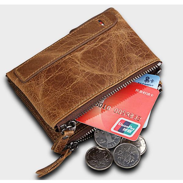 Men’s Genuine Leather RFID Wallet – Multi - Card & Coin Pockets, Zipper & Buckle Closure - VOTVO
