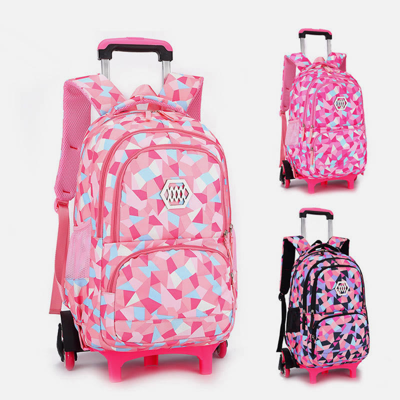 Rolling Wheels School Bag for Girls – Colorful Printing Backpack with Adjustable Straps & Two-Wheel Design