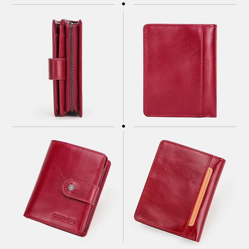 Genuine Leather RFID Trifold Anti-theft Retro Wallet for Women