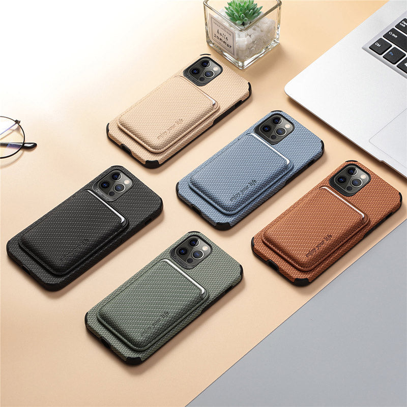 Magnetic Phone Wallet for iPhone – Fiber Texture Case with Card Holder
