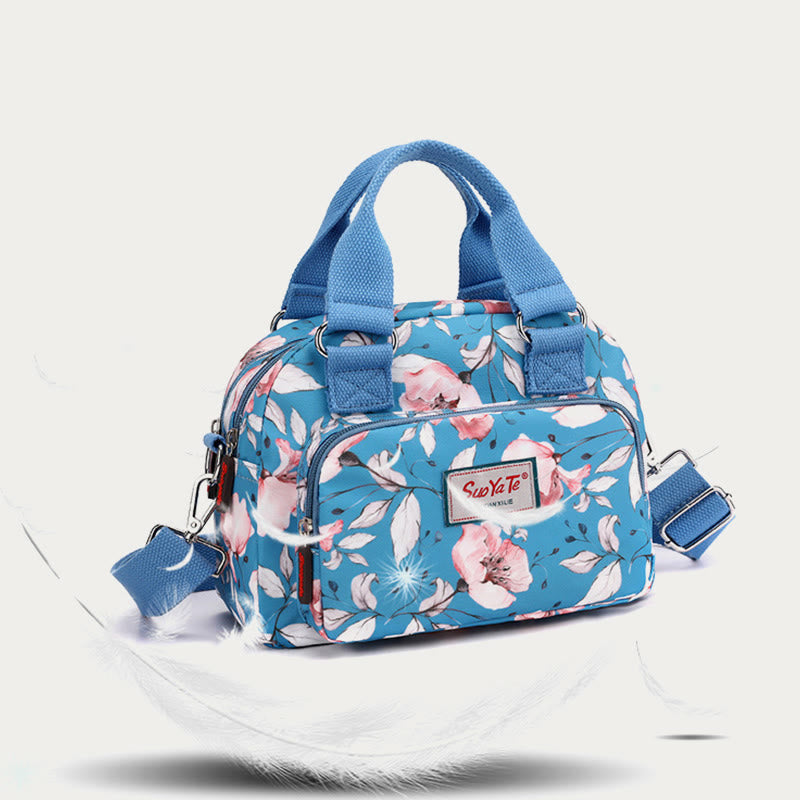 Nylon Crossbody Bag for Women - Colorful Flower Print Handbag with Adjustable Strap