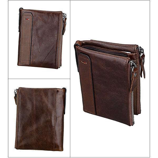 Men’s Genuine Leather RFID Wallet – Multi - Card & Coin Pockets, Zipper & Buckle Closure - VOTVO