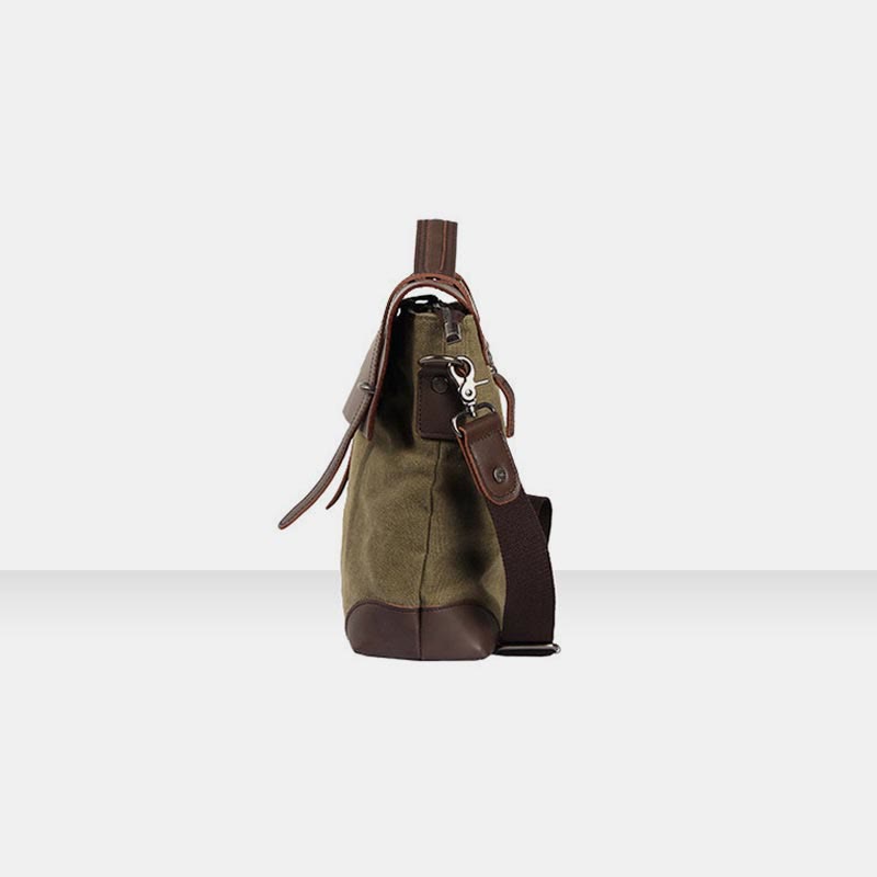 Messenger Bag for Men – Canvas Vintage Crossbody Handbag with Crazy Horse Leather, Casual Business Document Bag