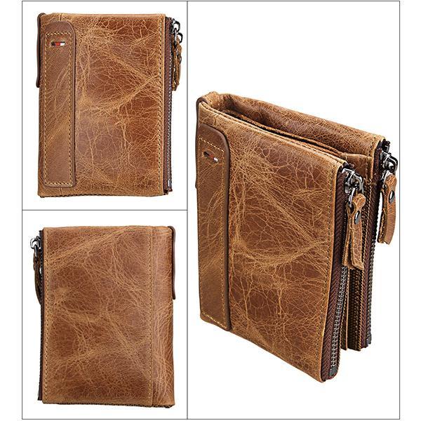 Men’s Genuine Leather RFID Wallet – Multi - Card & Coin Pockets, Zipper & Buckle Closure - VOTVO