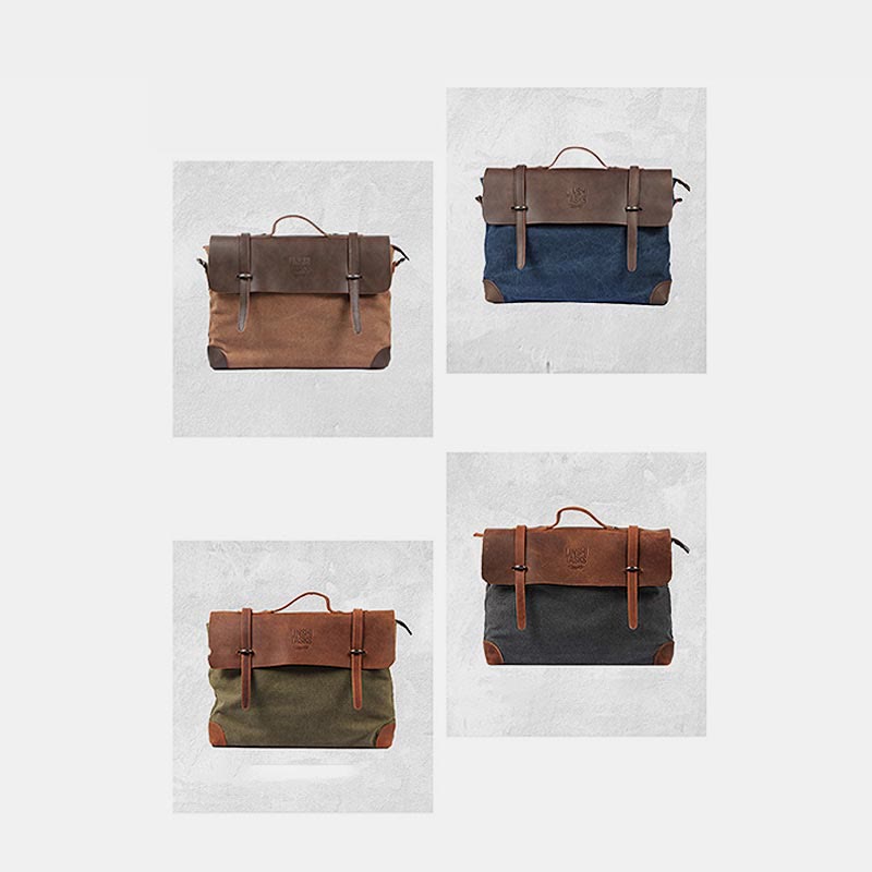 Messenger Bag for Men – Canvas Vintage Crossbody Handbag with Crazy Horse Leather, Casual Business Document Bag - VOTVO