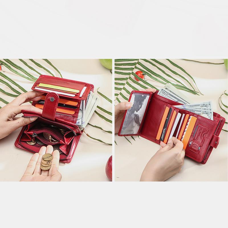 Genuine Leather RFID Trifold Anti-theft Retro Wallet for Women