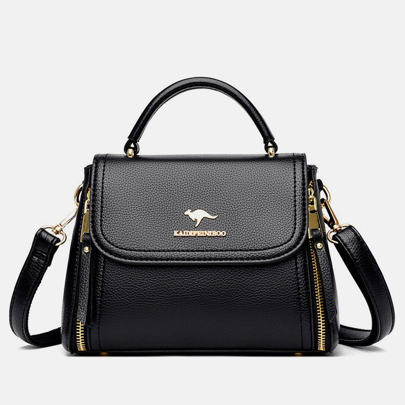 Medium Double Compartment Leather Satchel Handbag with Crossbody Strap – Stylish Top Handle Purse for Women