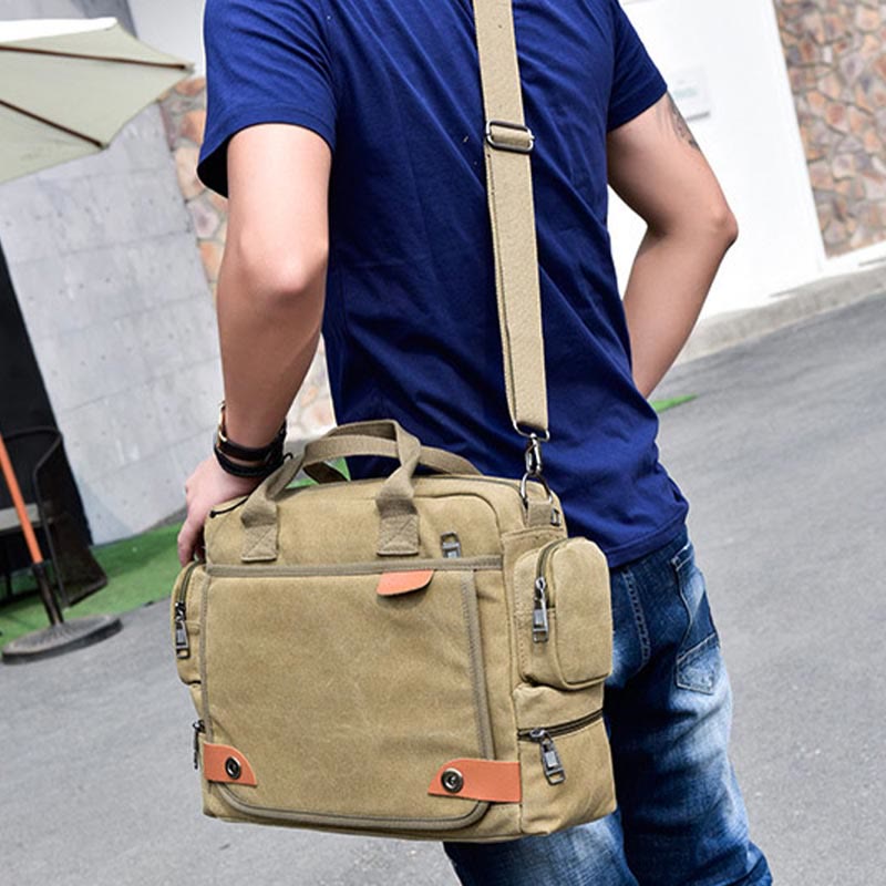 Messenger Bag for Men – Casual Canvas Multi - Pocket Crossbody Bag with Adjustable Strap - VOTVO