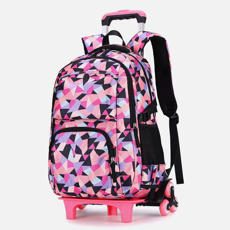 Rolling Wheels School Bag for Girls – Colorful Printing Backpack with Adjustable Straps & Two-Wheel Design