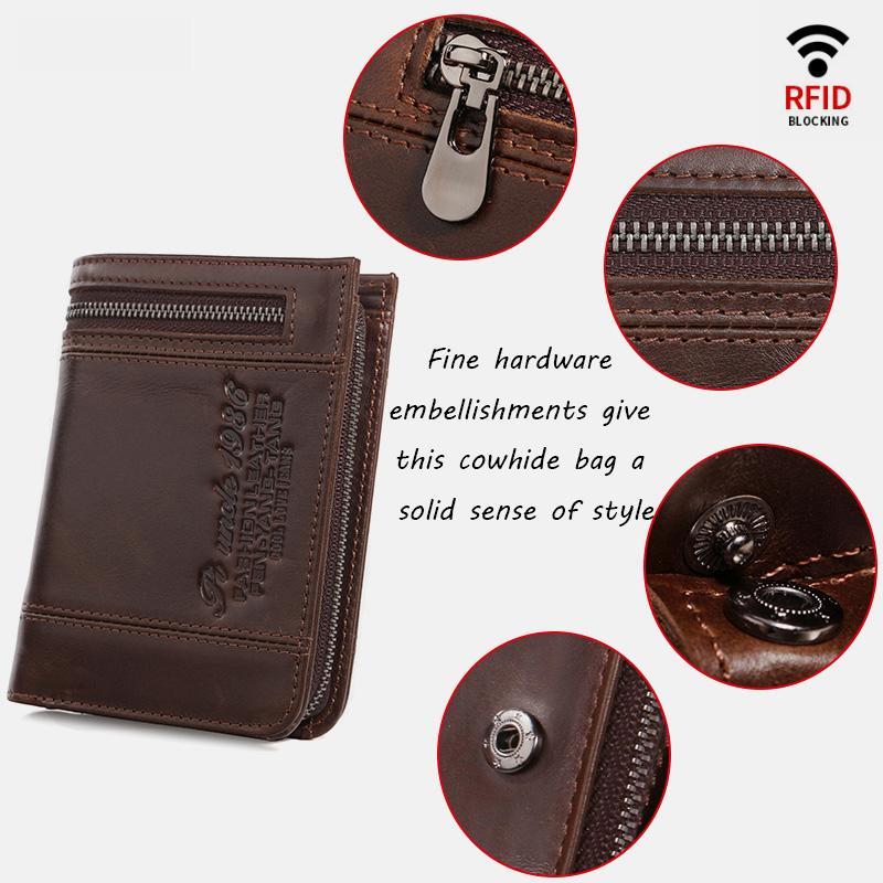 Portafoglio bifold RFID di grande capacità per uomo - Retro in vera pelle con 20 scomparti per carte e tasche con cerniera