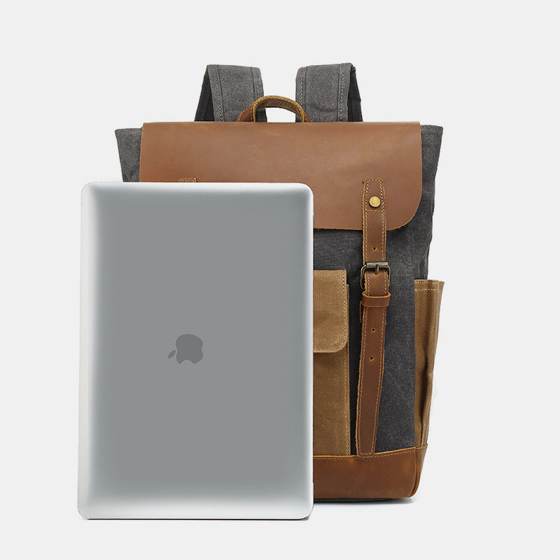 Vintage Canvas Backpack with Genuine Leather Accents – Casual Laptop Travel Rucksack for Men & Women