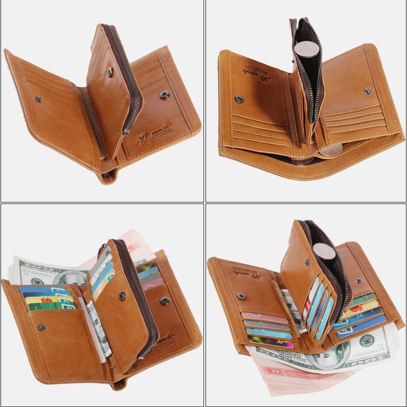 Portafoglio bifold RFID di grande capacità per uomo - Retro in vera pelle con 20 scomparti per carte e tasche con cerniera