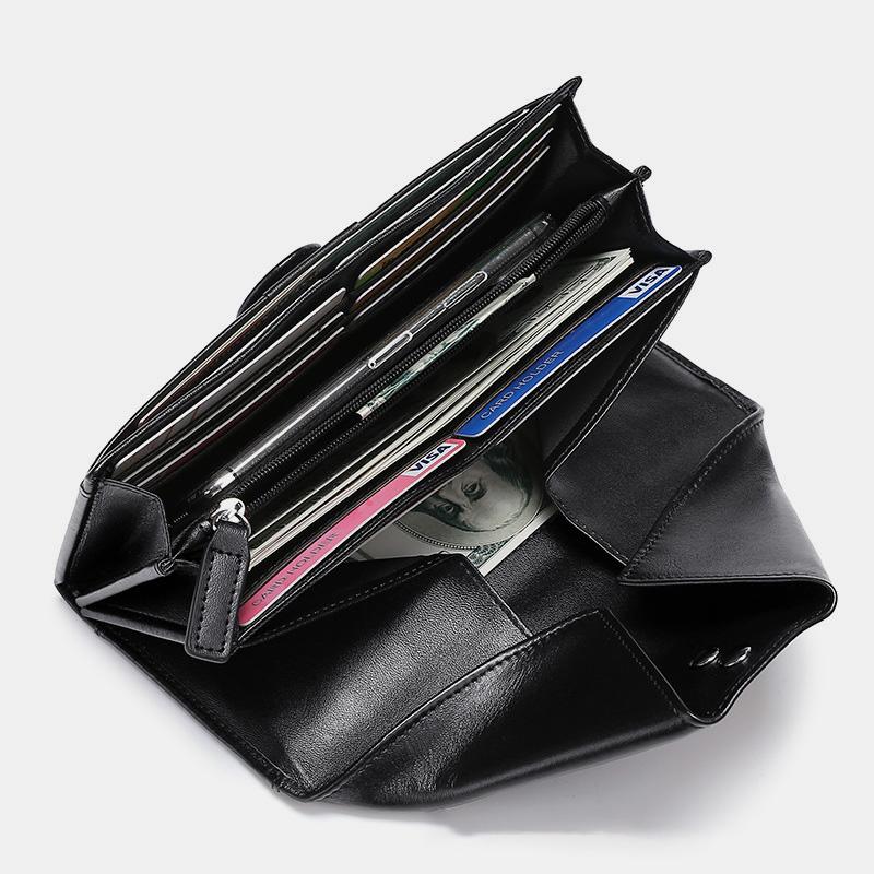 Portafoglio lungo retrò multi-slot in vera pelle – Portafoglio elegante per donna