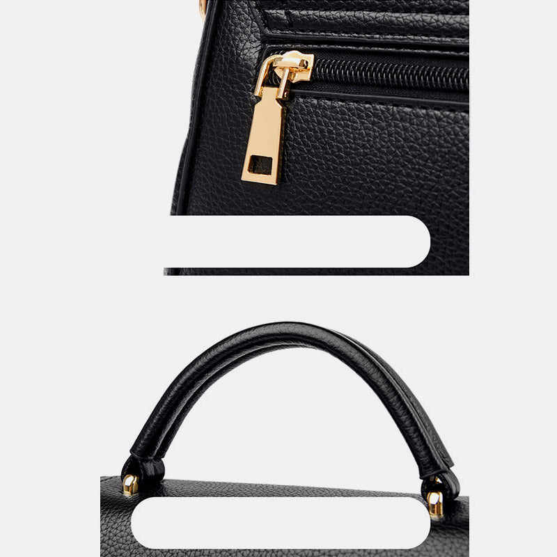 Medium Double Compartment Leather Satchel Handbag with Crossbody Strap – Stylish Top Handle Purse for Women