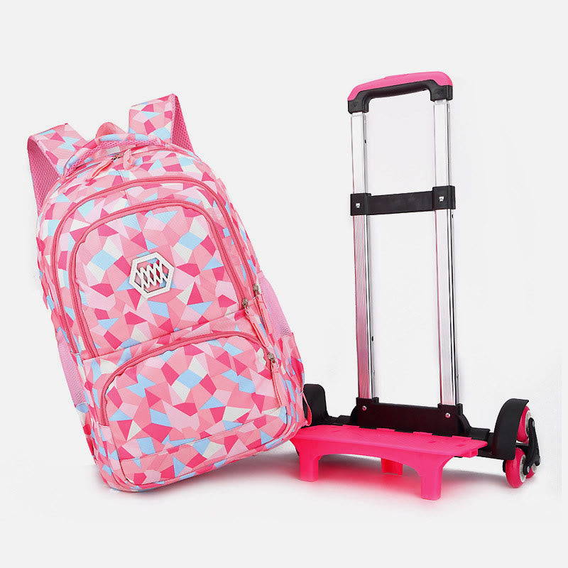 Rolling Wheels School Bag for Girls – Colorful Printing Backpack with Adjustable Straps & Two-Wheel Design