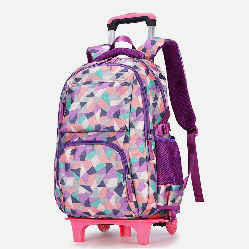 Rolling Wheels School Bag for Girls – Colorful Printing Backpack with Adjustable Straps & Two-Wheel Design