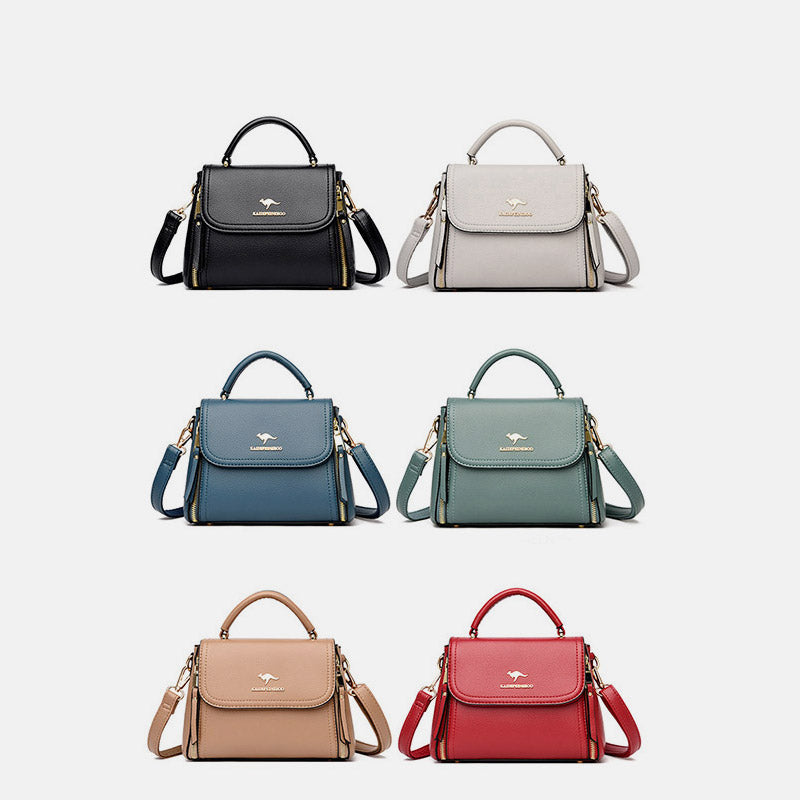 Medium Double Compartment Leather Satchel Handbag with Crossbody Strap – Stylish Top Handle Purse for Women