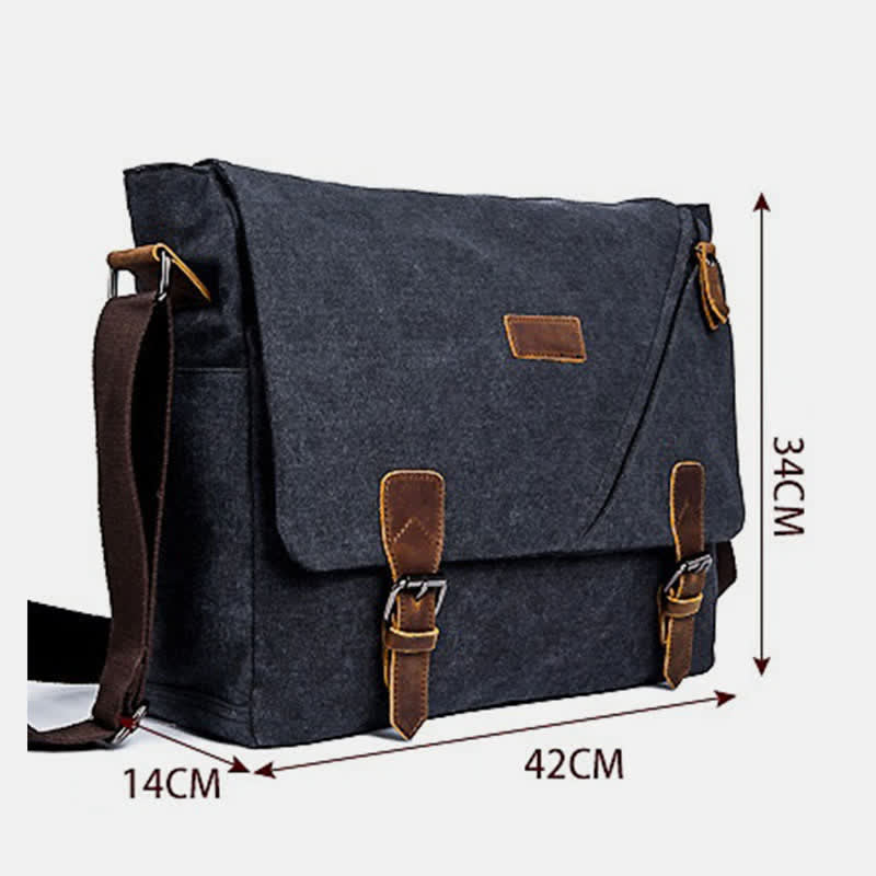 Men's Canvas Messenger Bag – Retro Shoulder Crossbody Backpack with Genuine Leather Accents
