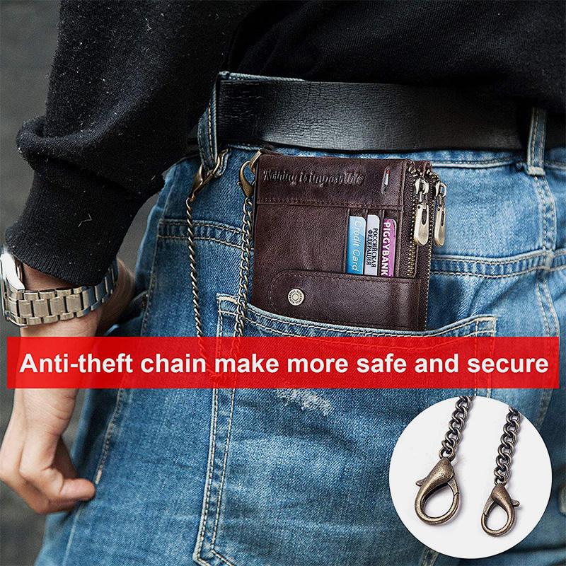 RFID Anti - Theft Large Capacity Genuine Leather Wallet with Chain – Secure & Stylish - VOTVO