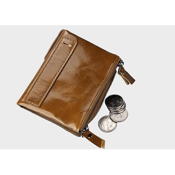 Men’s Genuine Leather RFID Wallet – Multi - Card & Coin Pockets, Zipper & Buckle Closure - VOTVO