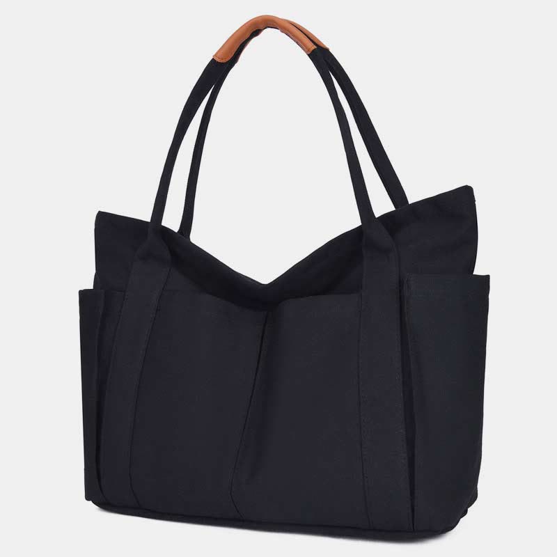 Minimalist Large Capacity Tote Bag for Women – Canvas Shoulder Bag with Zipper Closure