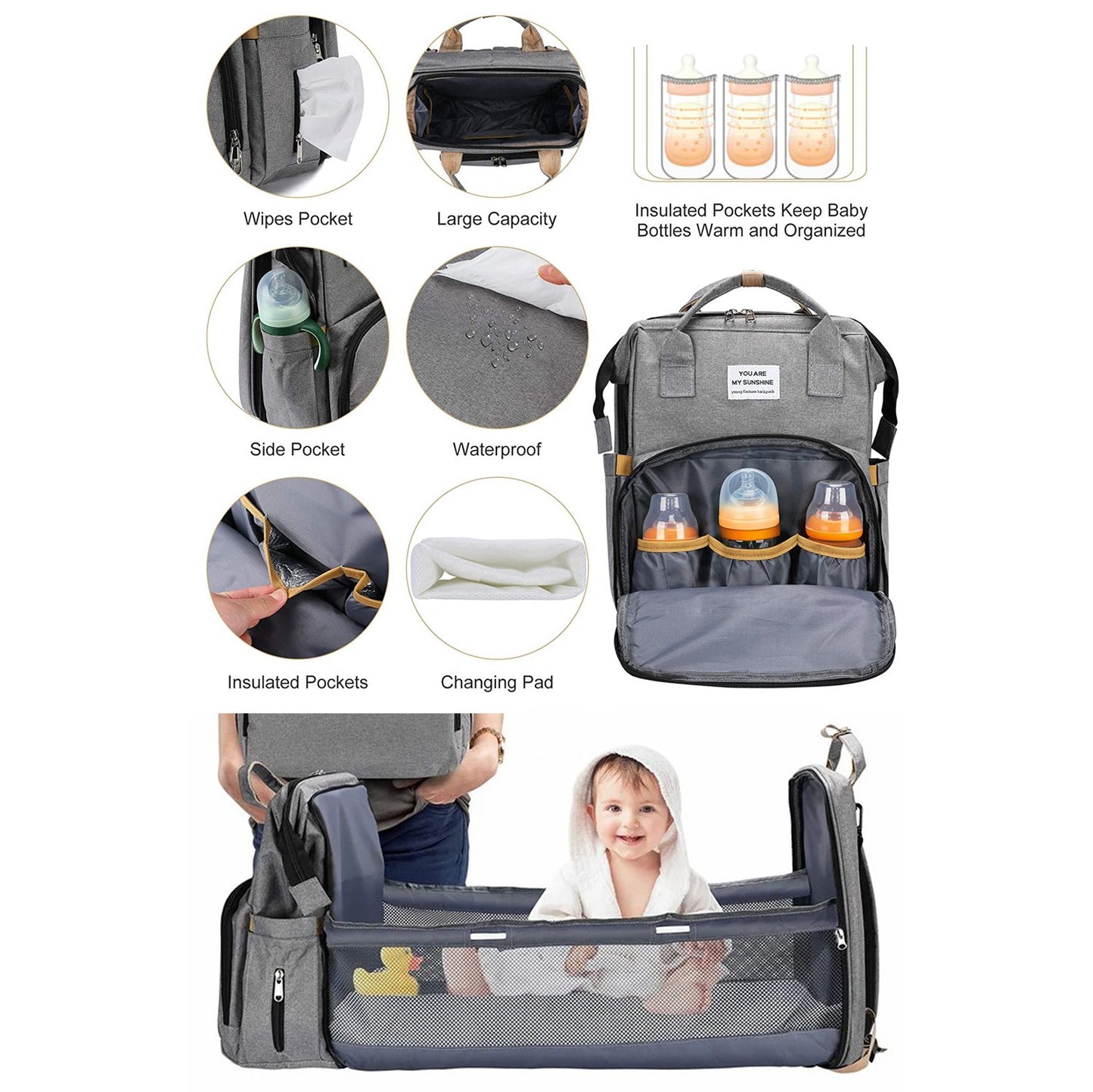Diaper Bag Backpack with Changing Station – Waterproof Oxford, Multi-functional Design