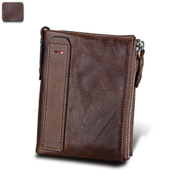 Men’s Genuine Leather RFID Wallet – Multi - Card & Coin Pockets, Zipper & Buckle Closure - VOTVO