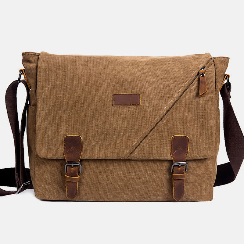 Men's Canvas Messenger Bag – Retro Shoulder Crossbody Backpack with Genuine Leather Accents