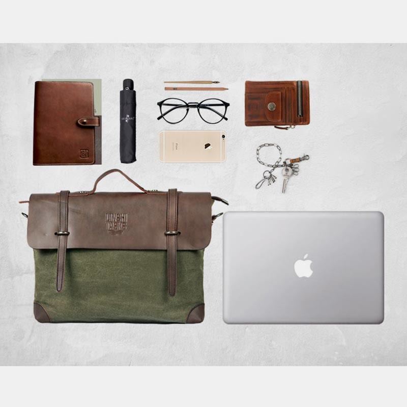 Messenger Bag for Men – Canvas Vintage Crossbody Handbag with Crazy Horse Leather, Casual Business Document Bag - VOTVO