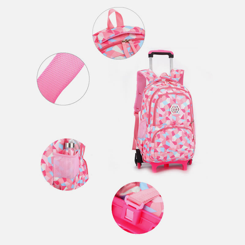 Rolling Wheels School Bag for Girls – Colorful Printing Backpack with Adjustable Straps & Two-Wheel Design