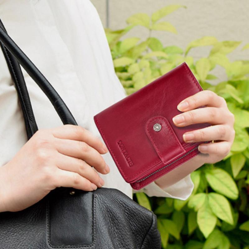 Genuine Leather RFID Trifold Anti-theft Retro Wallet for Women