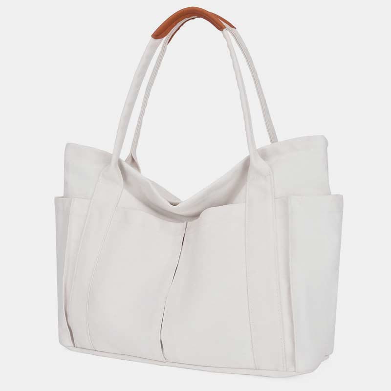 Minimalist Large Capacity Tote Bag for Women – Canvas Shoulder Bag with Zipper Closure