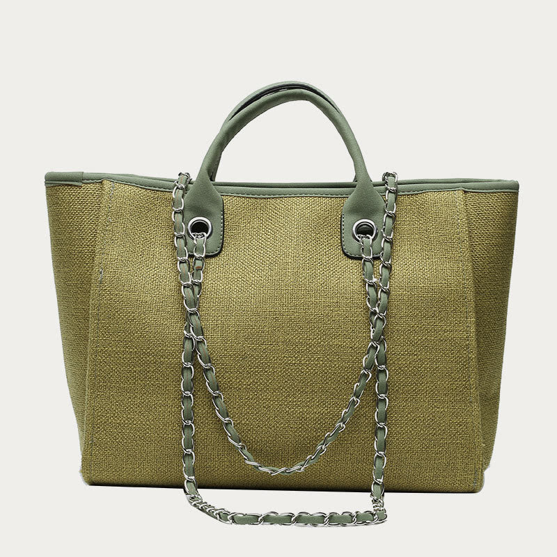 Crossbody Canvas Tote for Women – Chain Strap Bucket Bag