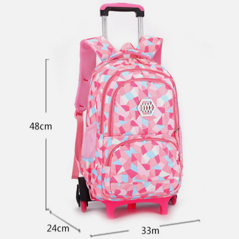 Rolling Wheels School Bag for Girls – Colorful Printing Backpack with Adjustable Straps & Two-Wheel Design